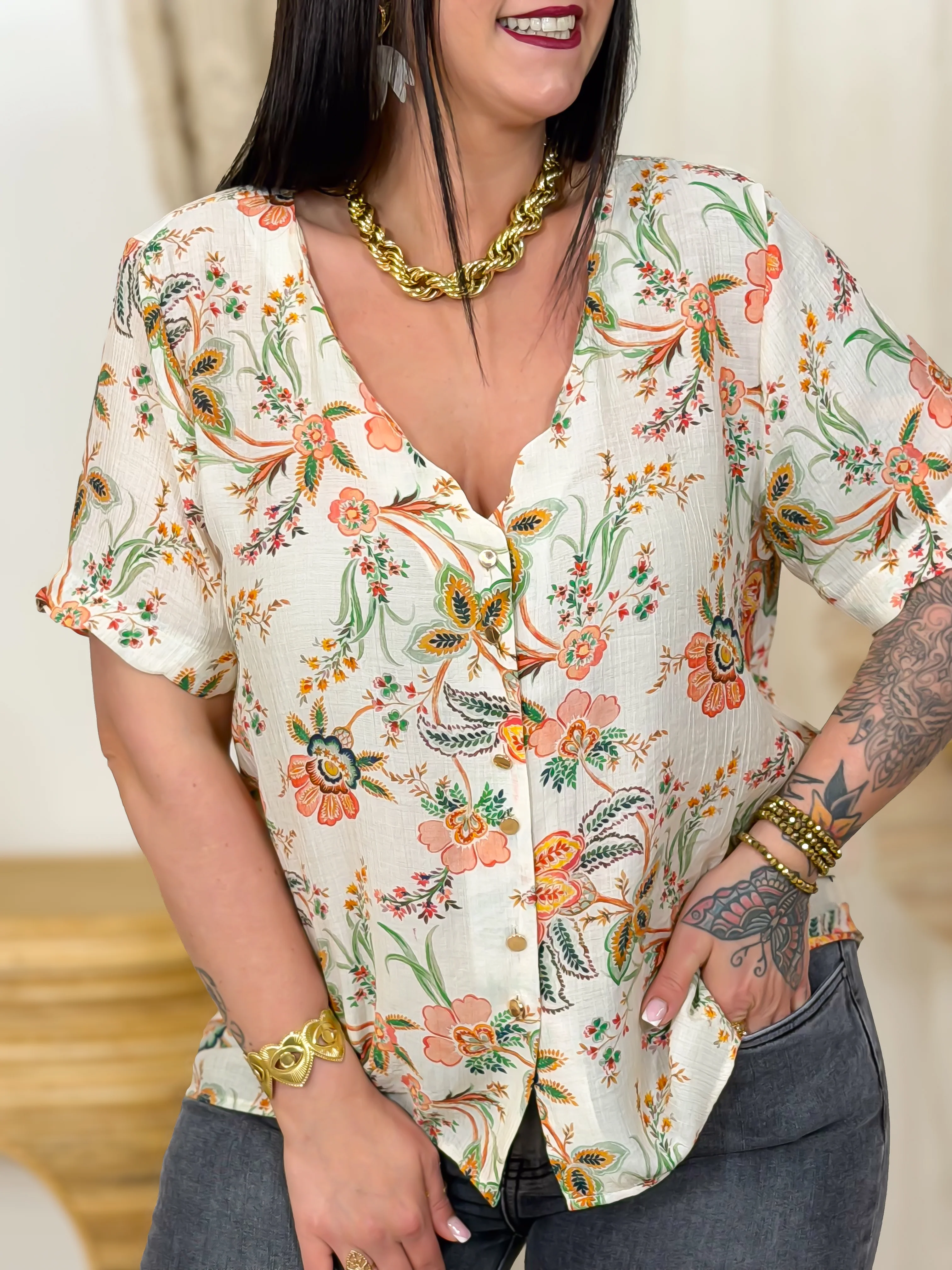 Blouse - Soraya - Ecru & Orange - Image 7