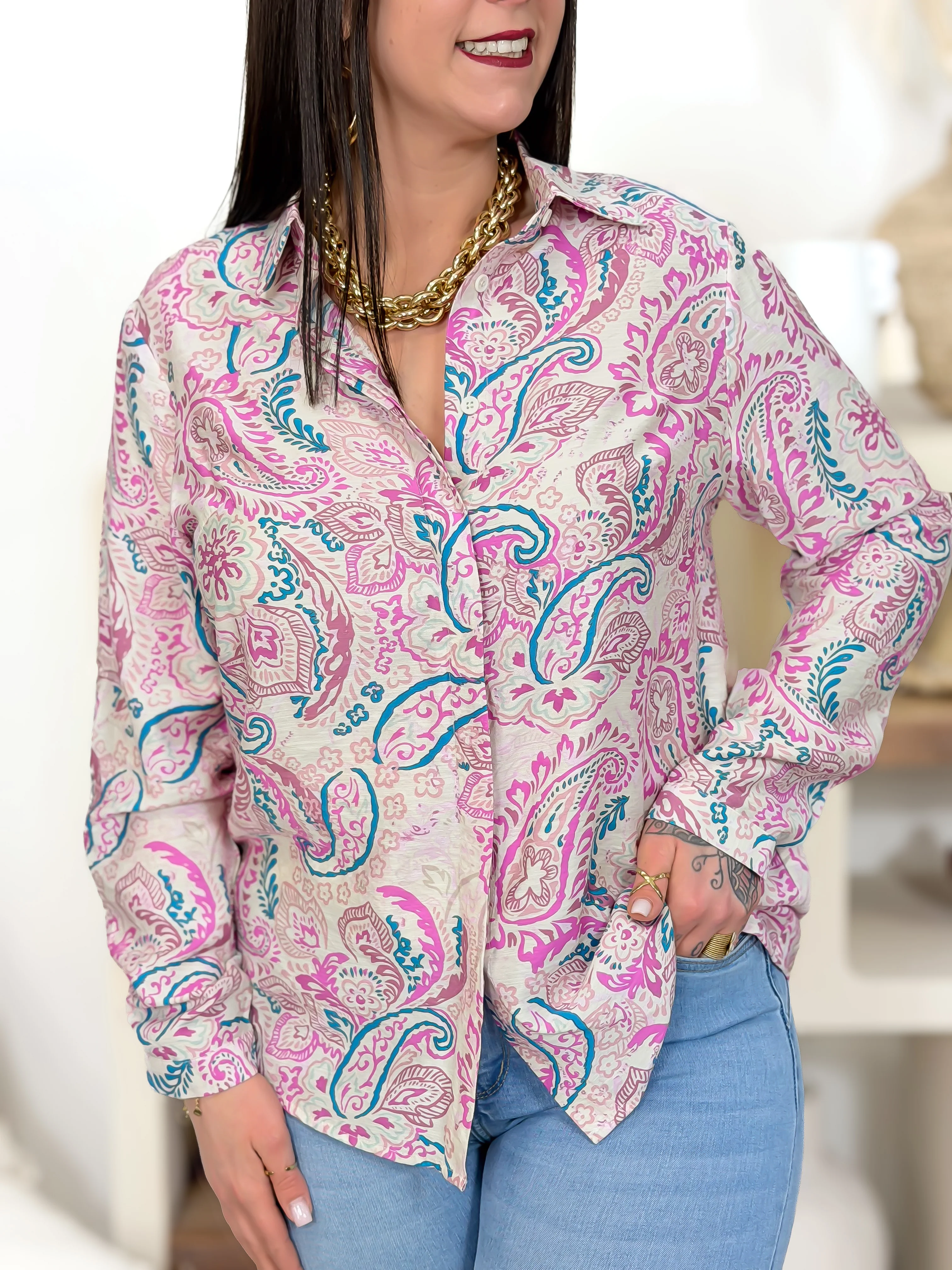 Chemise - Ama - Magenta & Ecru - Image 4