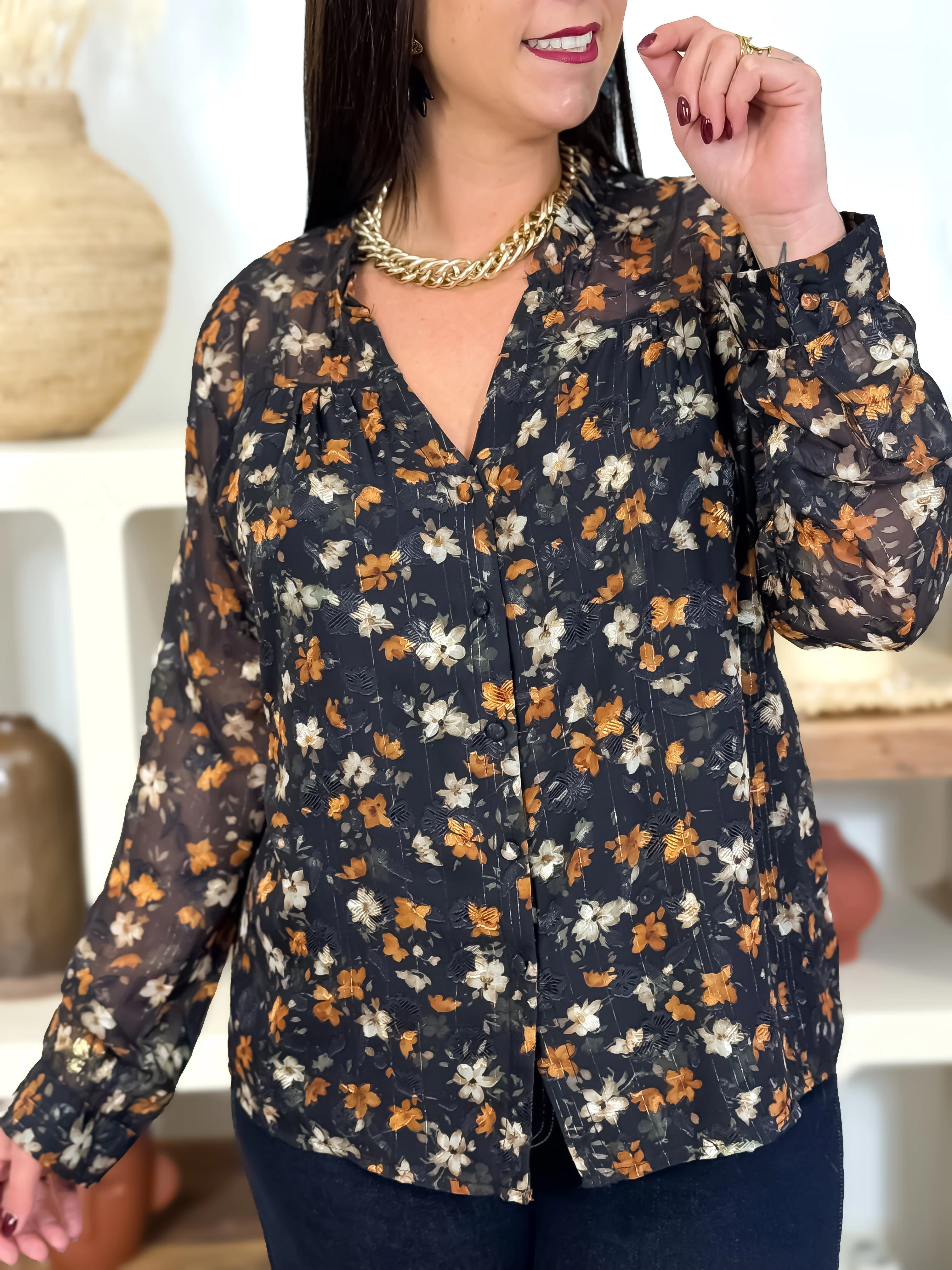 Chemisier - Margot - Noir & Camel - Image 3