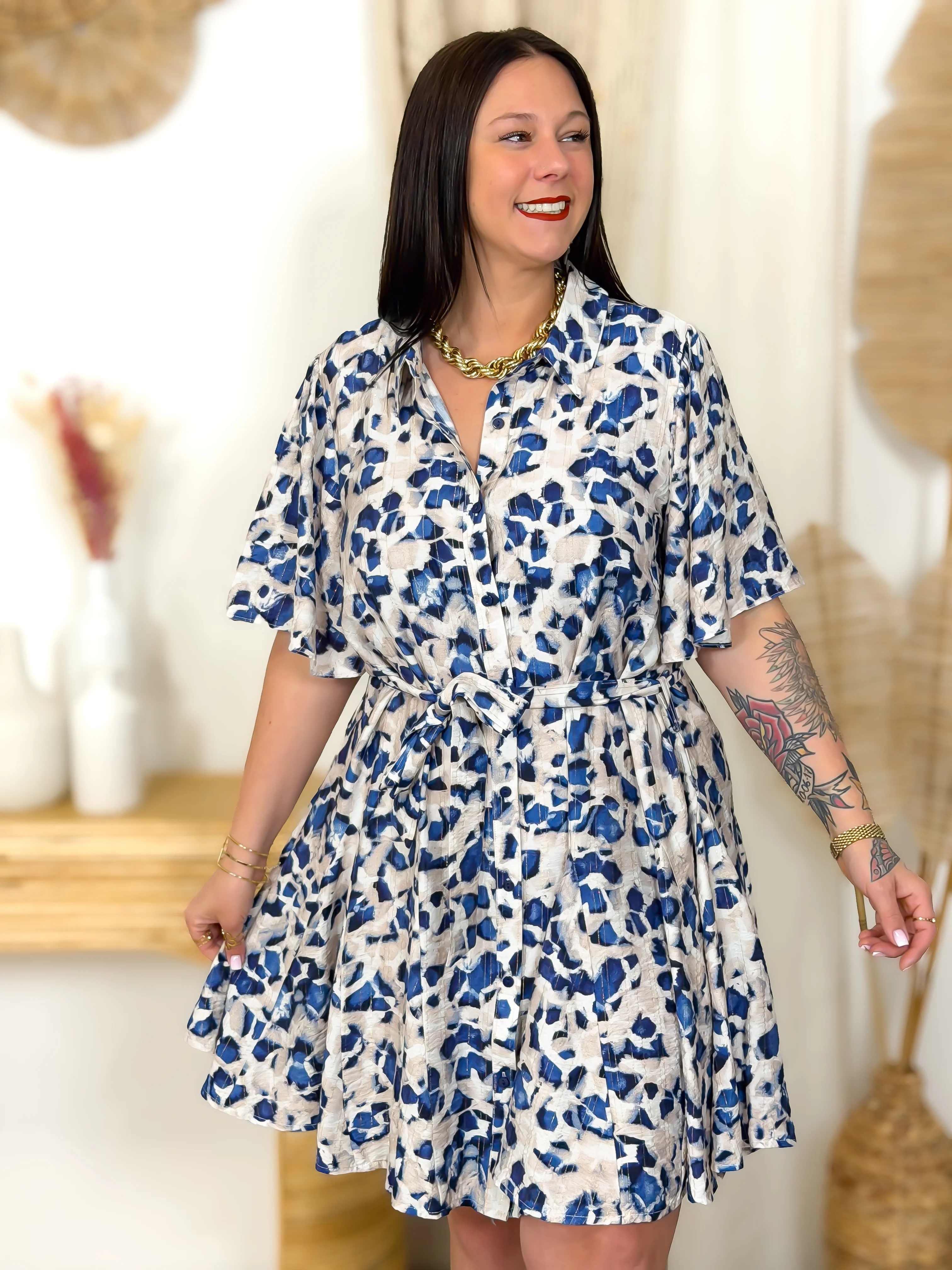 Robe Chemise - Manon - Beige & Bleu - Image 5