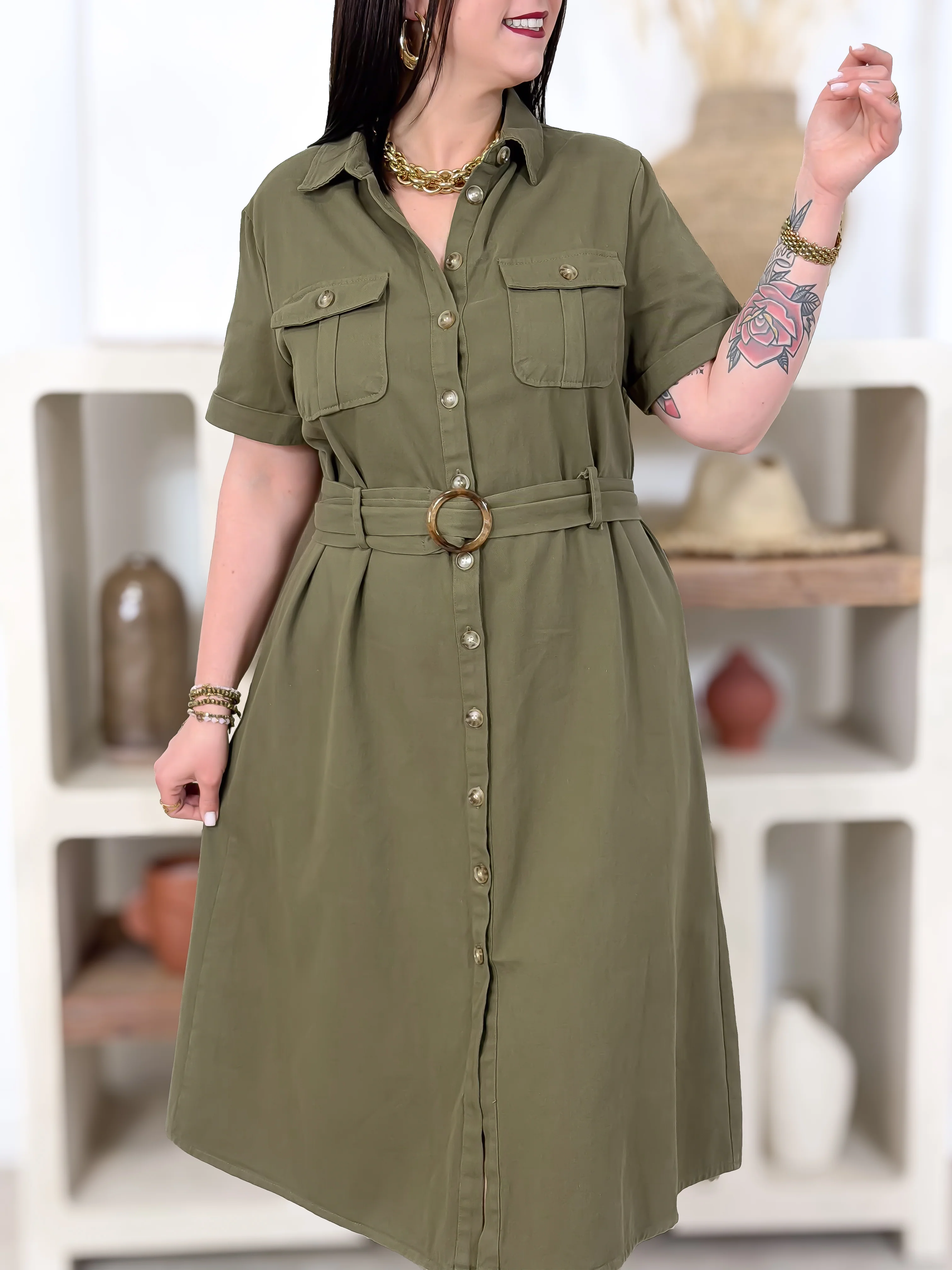 Robe Chemise - Théa - Kaki - Image 6