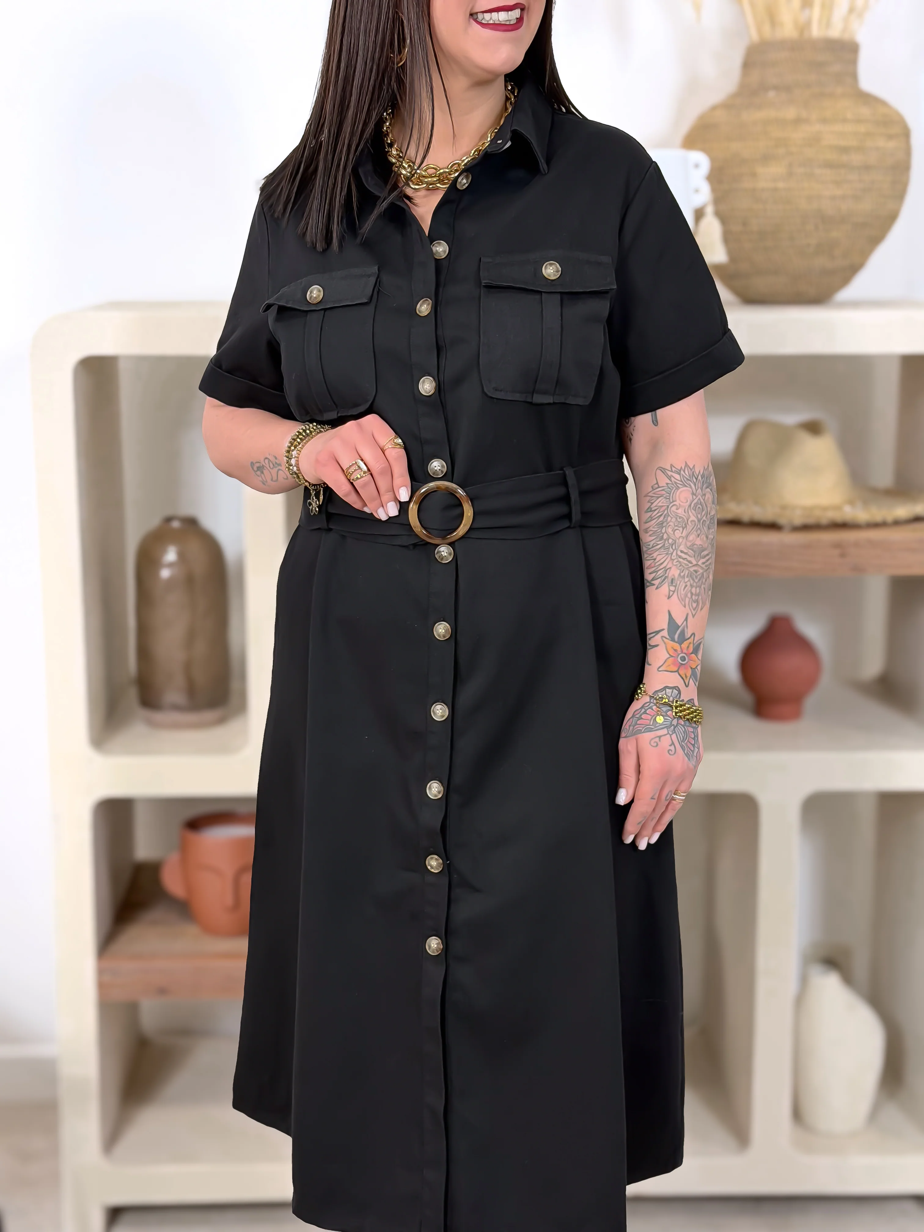 Robe Chemise - Théa - Noir - Image 3