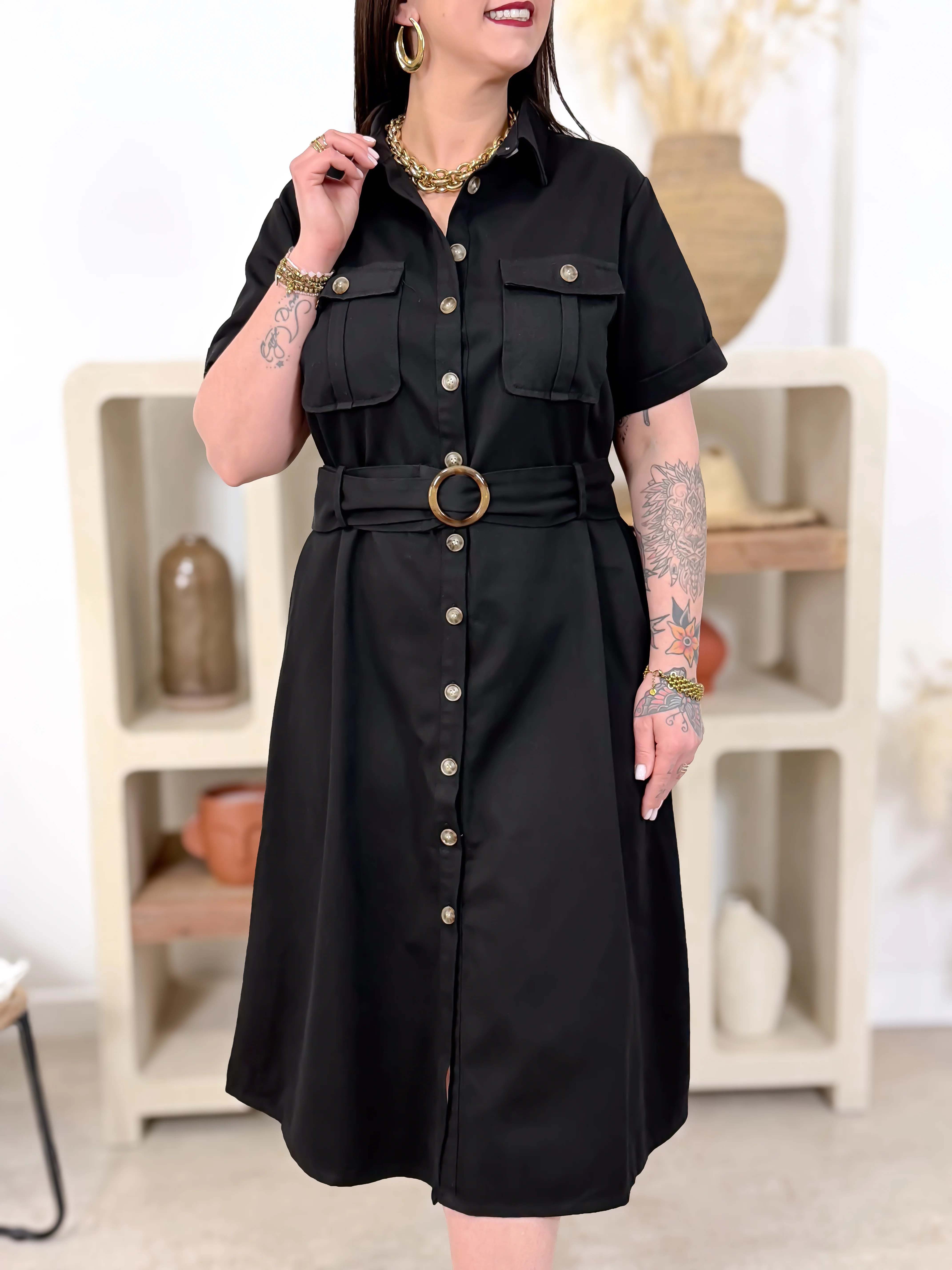 Robe Chemise - Théa - Noir - Image 5